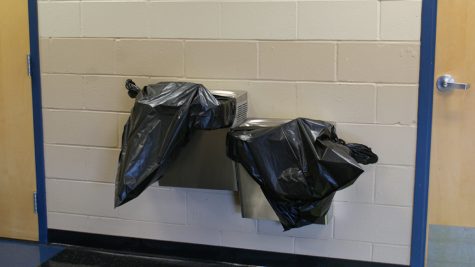 Water fountains were covered with garbage bags to prevent students from drinking contaminated water. 