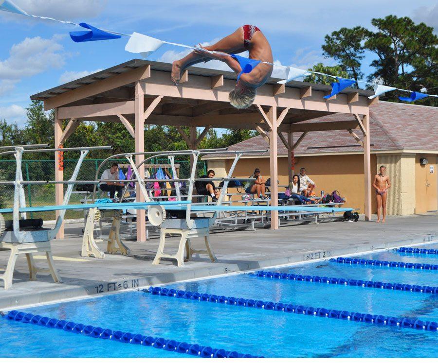 Morgan Thorla demonstrates his dive for competition. 