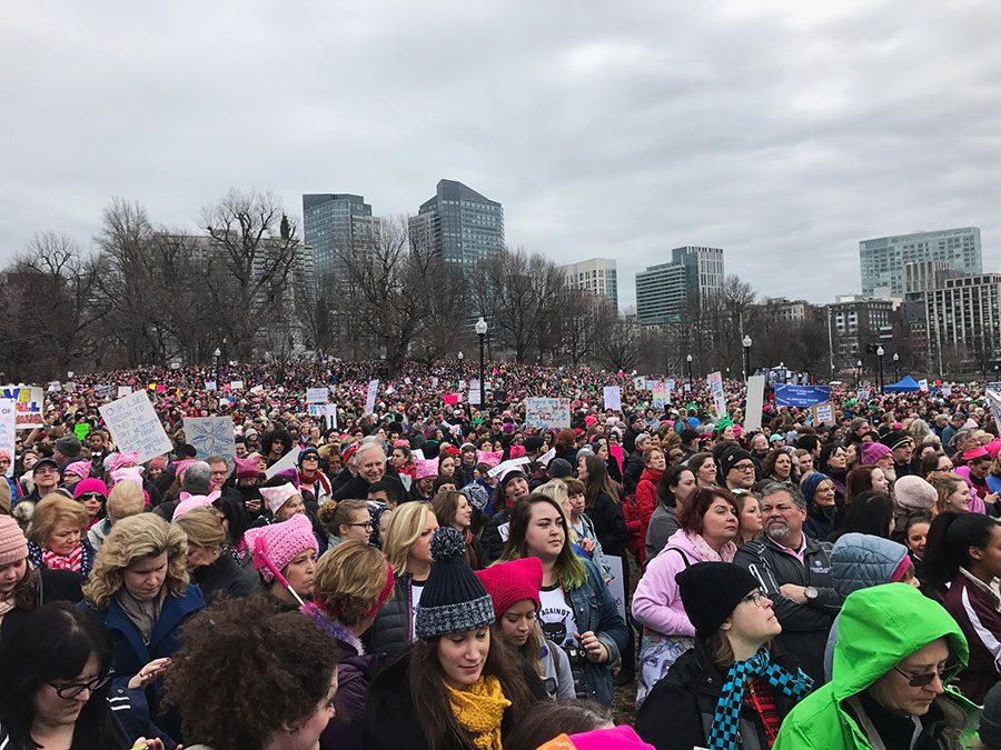 People protest at the womens march.
