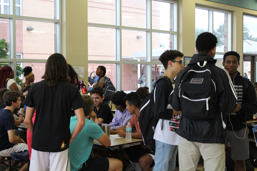 Students struggle to find seats during lunch.