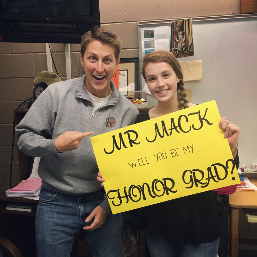 Senior Kirsten Stoller chose to honor her leadership teacher, Mr. Mack, with a decorated poster.