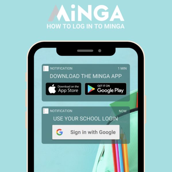 How students can download the Minga app and login with Google