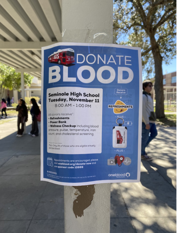Blood drive flyers hung up around school.