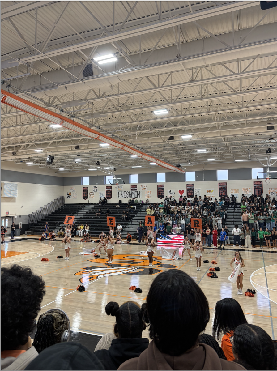 Seminole's competition cheer team performing at Friday's winter sports Pep Rally. 