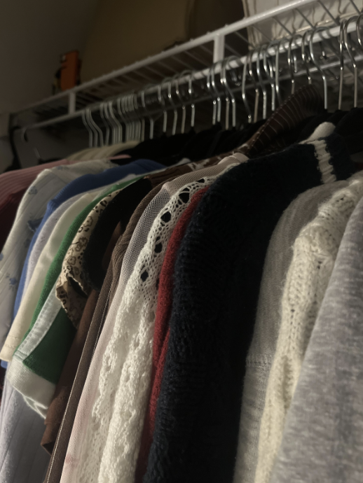 A closet full of clothing that could be thrifted or resold through stores like GoodWill or platforms like Depop.
