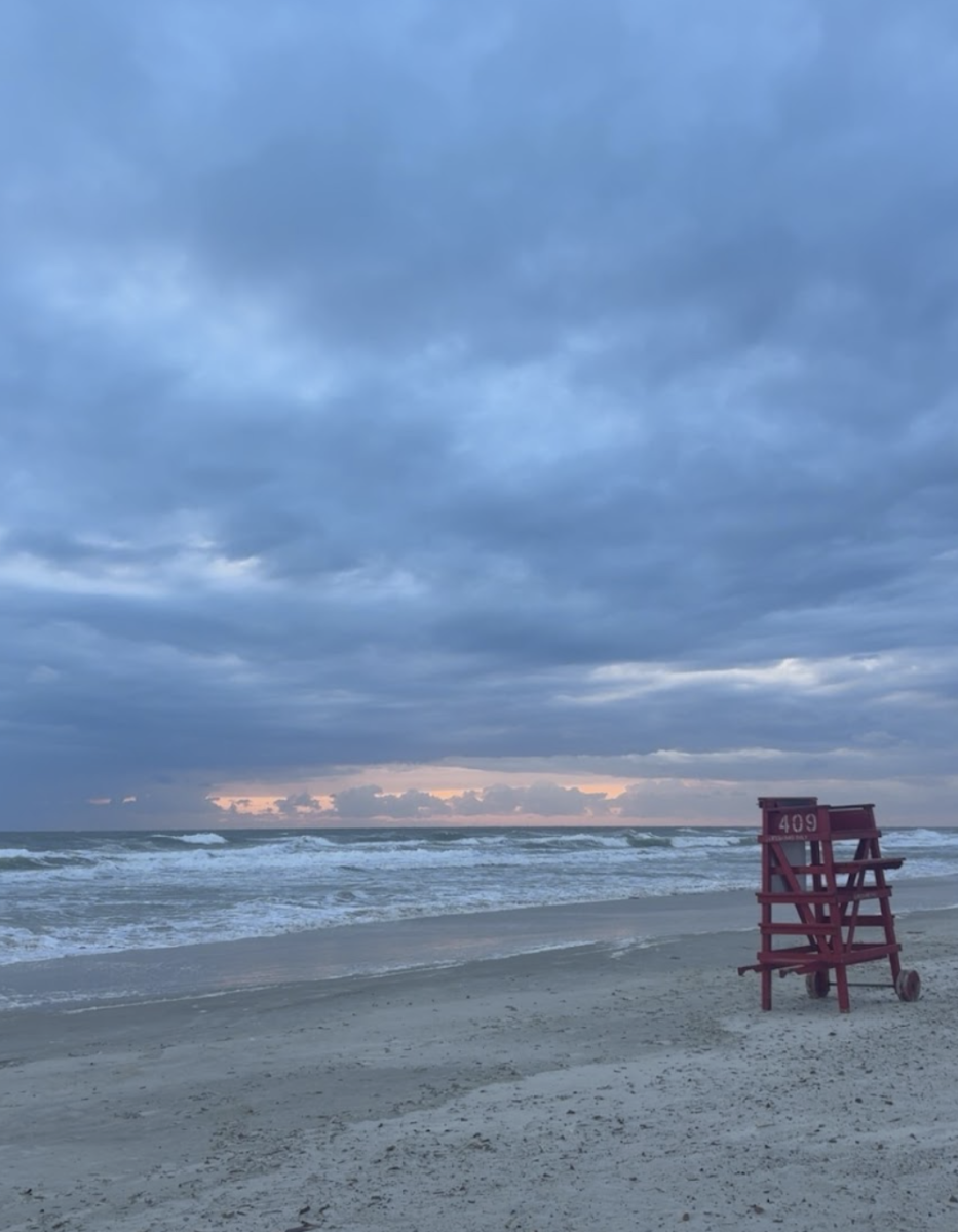 Many people's March is filled with orange and blue sunrises with ocean waves 
