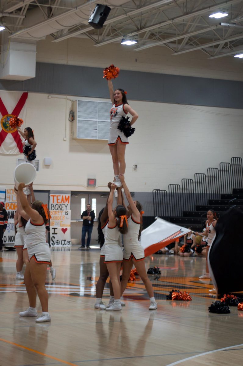 Our Noles cheer team at the Spring Sports Pep Rally on April 3rd.